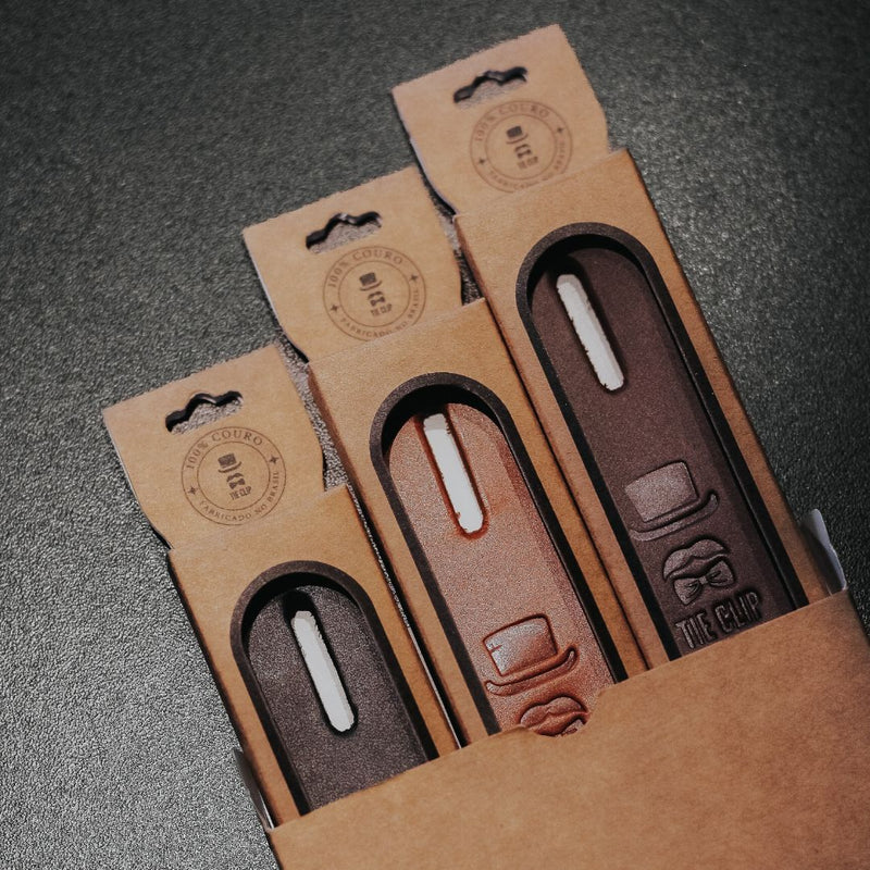 Kit Tie Clip 100% Couro