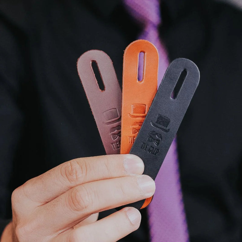 Kit Tie Clip 100% Couro